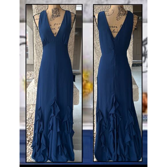 TUE Lulus Alorna Dark Navy Sleeveless Ruffled Maxi Dress Size L NWT - Picture 4 of 8